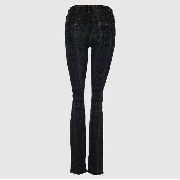 7 All Mankind Goth Victorian Print Black Skinny Jean 25 Low Rise Brocade Stretch - Picture 2 of 10